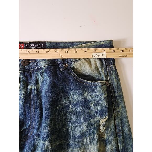 SOUTHPOLE Y2K Streetwear Moto Style Grunge Acid Wash Jeans SZ 38x32 - Picture 8 of 9
